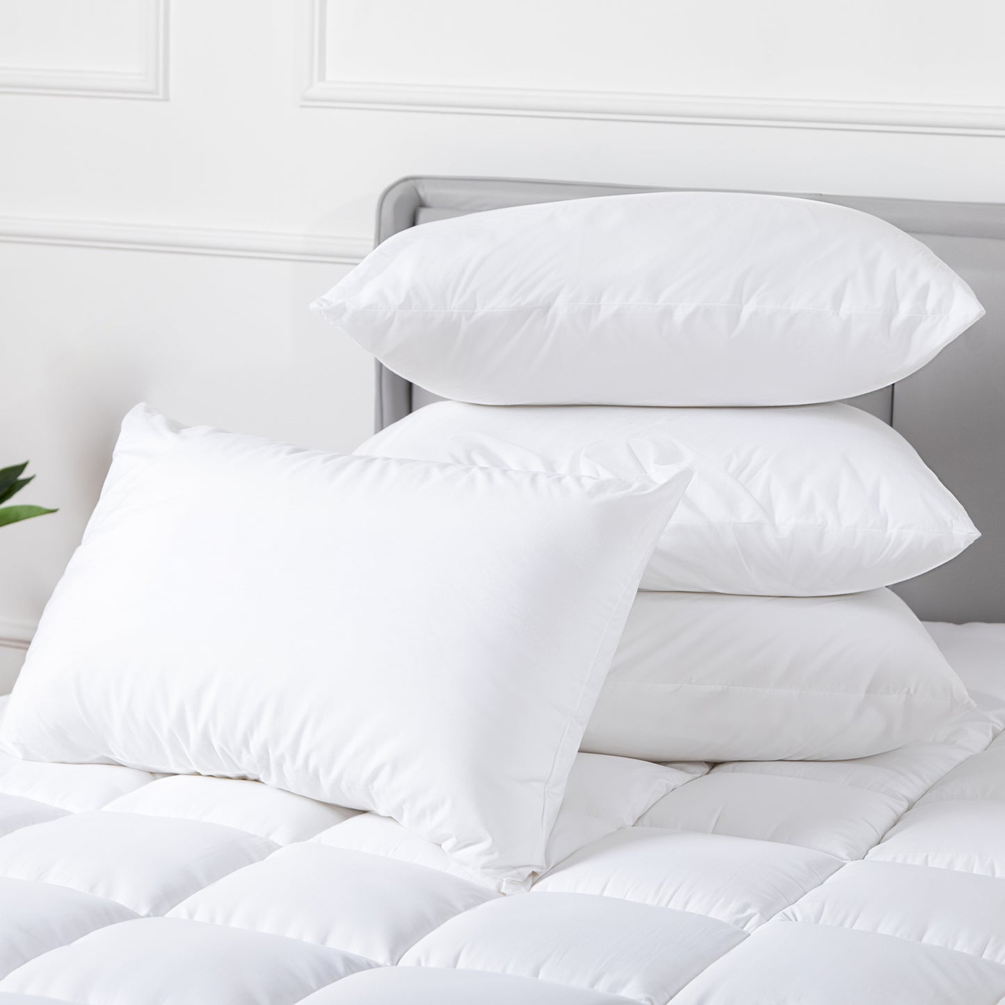 100 Percent Cotton Pillow Cover with 800g Poly Fill, Hypoallergenic, Antibacterial, and Cooling Technology 4 PK