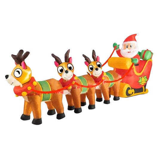 Christmas By Sas 2.9m Santa Reindeers & Sleigh Built-In Blower Self Inflatable LED Lighting