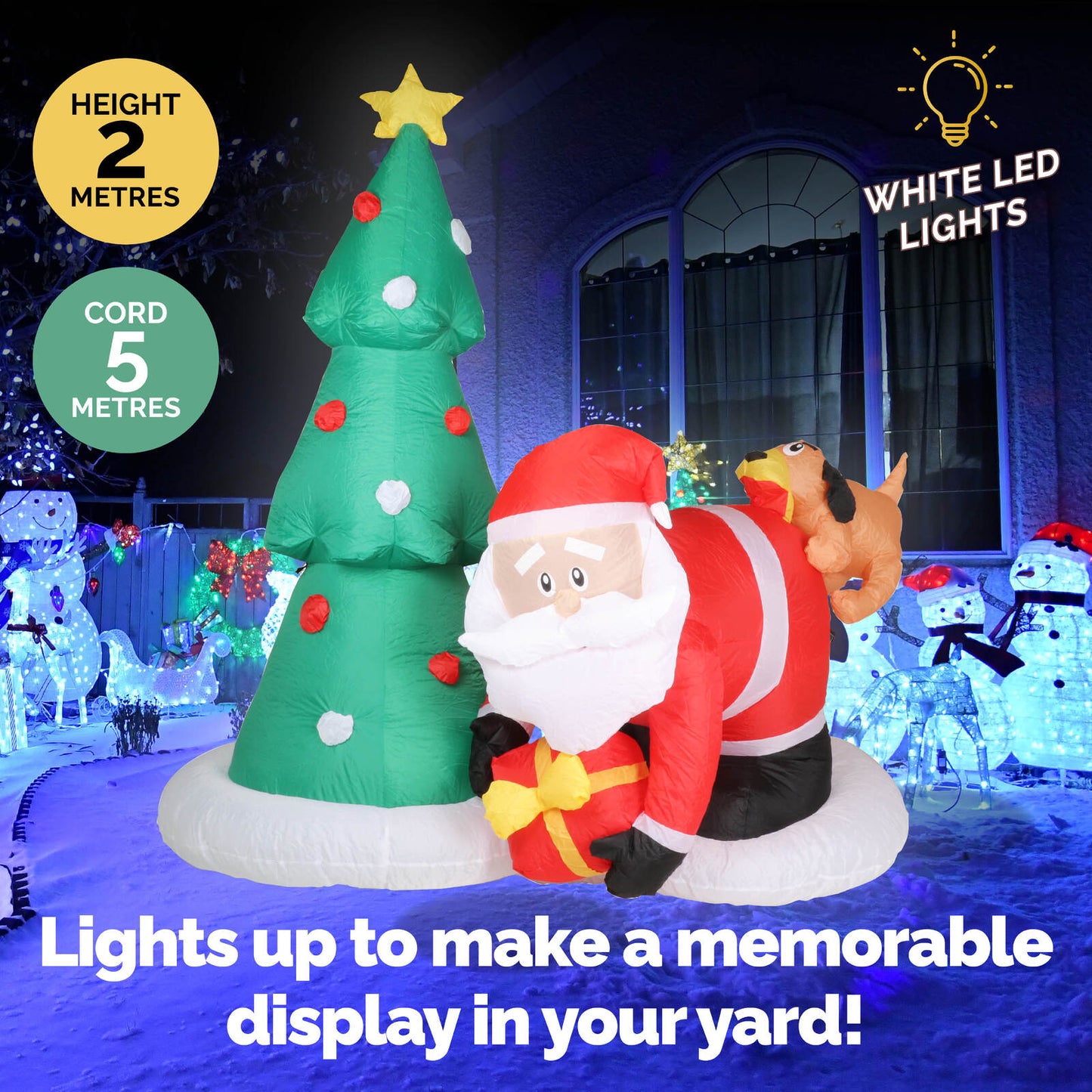 Christmas By Sas 2m Santa Puppy & Tree Self Inflatable Bright LED Lighting
