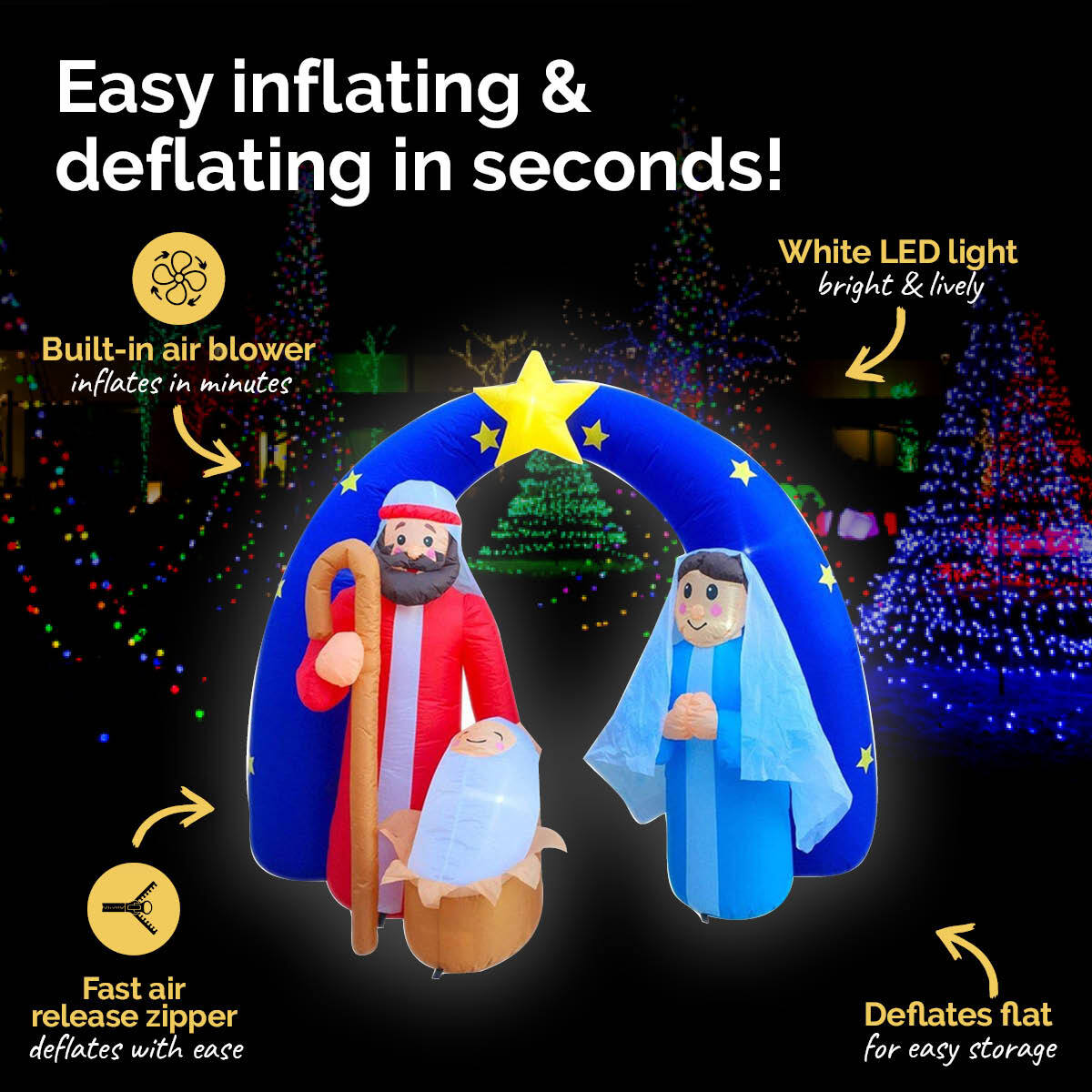 Christmas By Sas 2m Nativity Scene Baby Jesus Self Inflatable LED Lighting