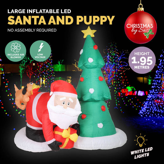 Christmas By Sas 2m Santa Puppy & Tree Self Inflatable Bright LED Lighting