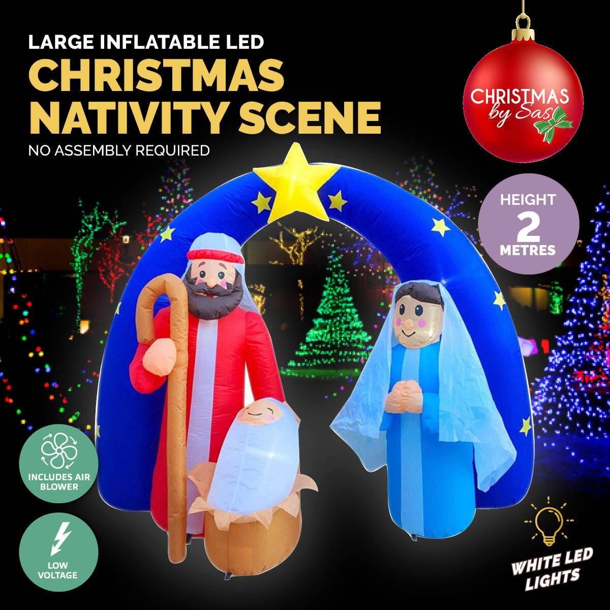 Christmas By Sas 2m Nativity Scene Baby Jesus Self Inflatable LED Lighting