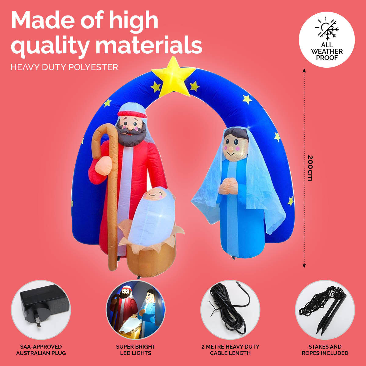 Christmas By Sas 2m Nativity Scene Baby Jesus Self Inflatable LED Lighting