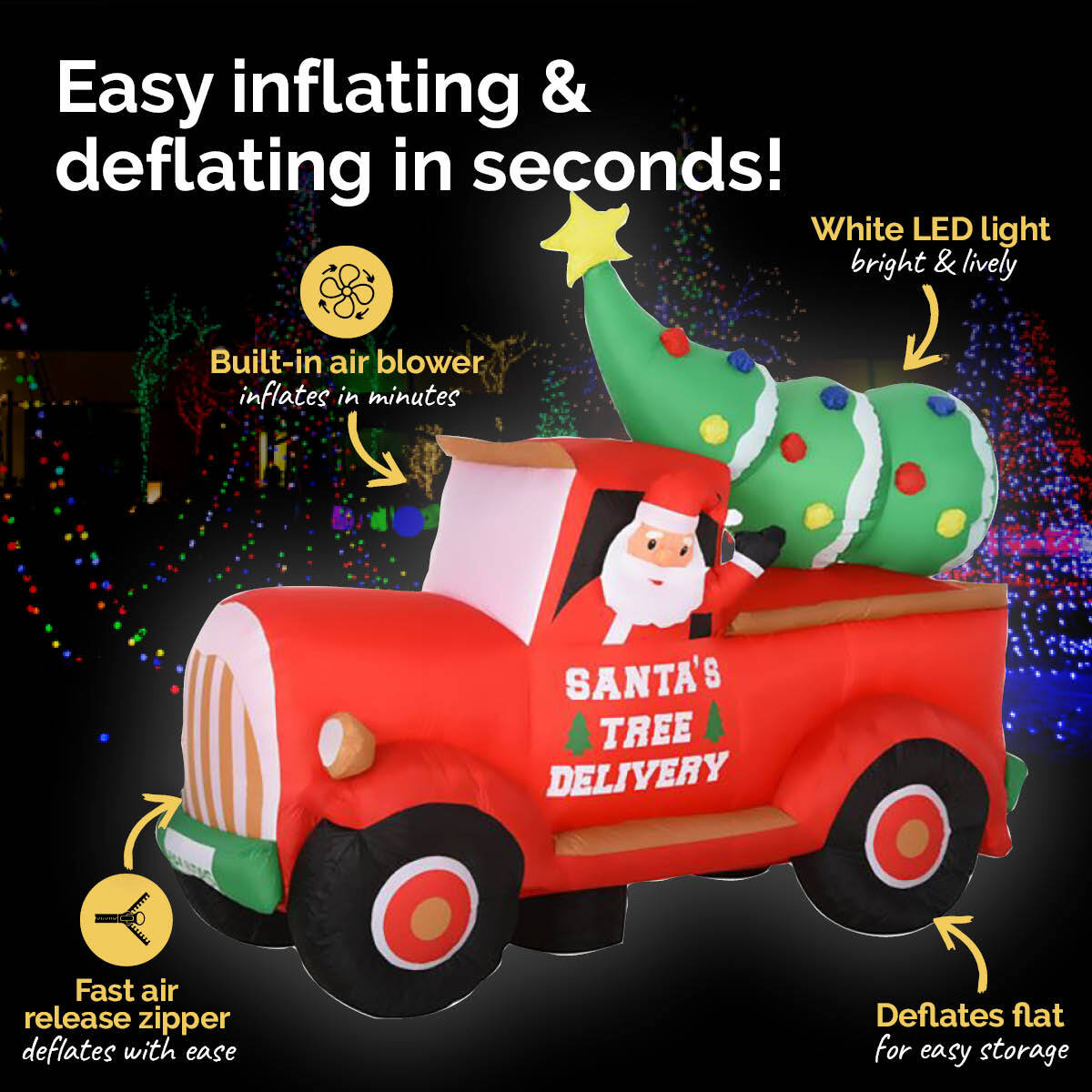 Christmas By Sas 2.25m Santa Ute & Tree Built-In Blower Bright Self Inflatable LED Lighting