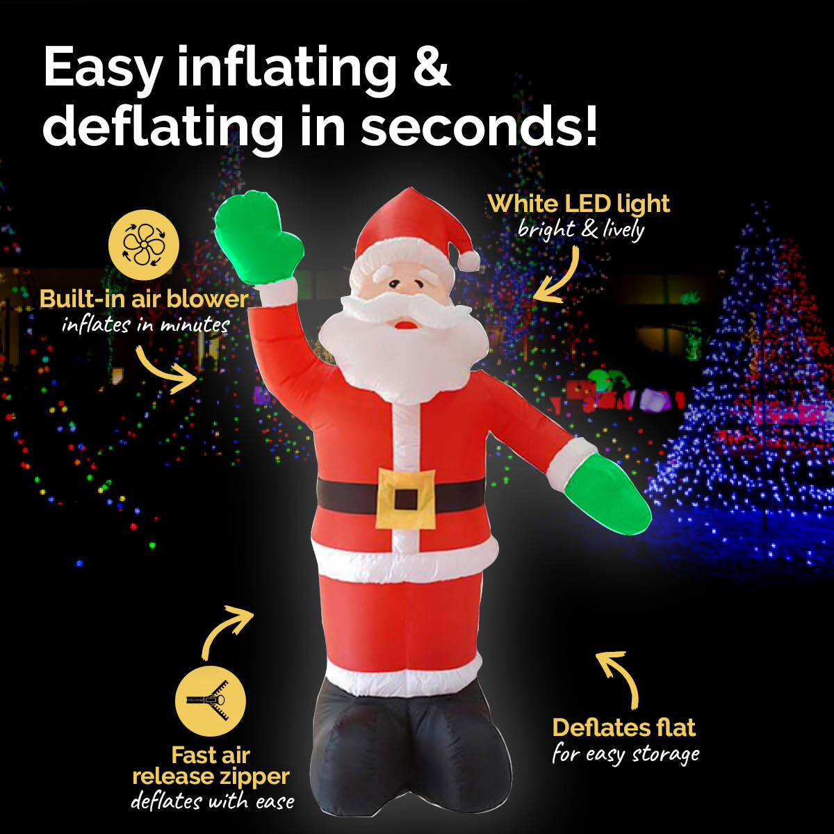 Christmas By Sas 2.4m Waving Santa Self Inflatable Bright LED Lighting