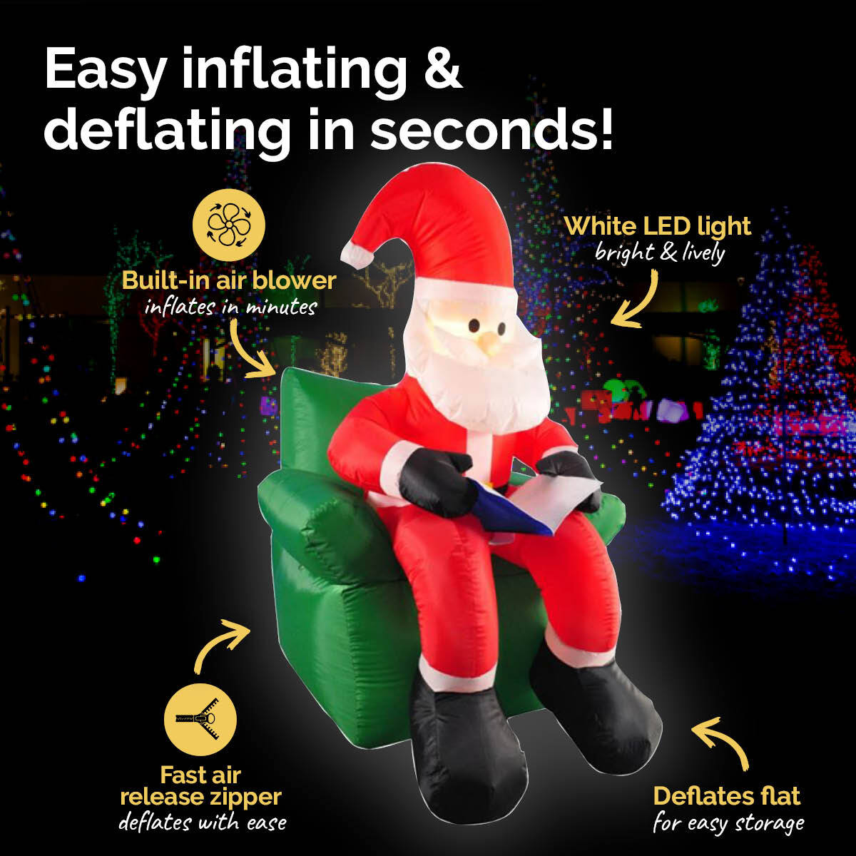 Christmas By Sas 1.9m Santa & His Reading Chair Self Inflatable LED Lighting
