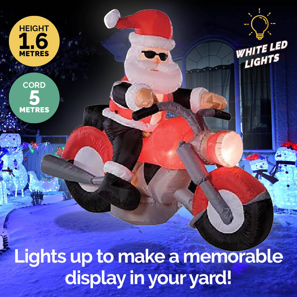 Christmas By Sas 1.6m Self Inflatable Santa & Motorbike Built-In Blower Bright LED Lighting