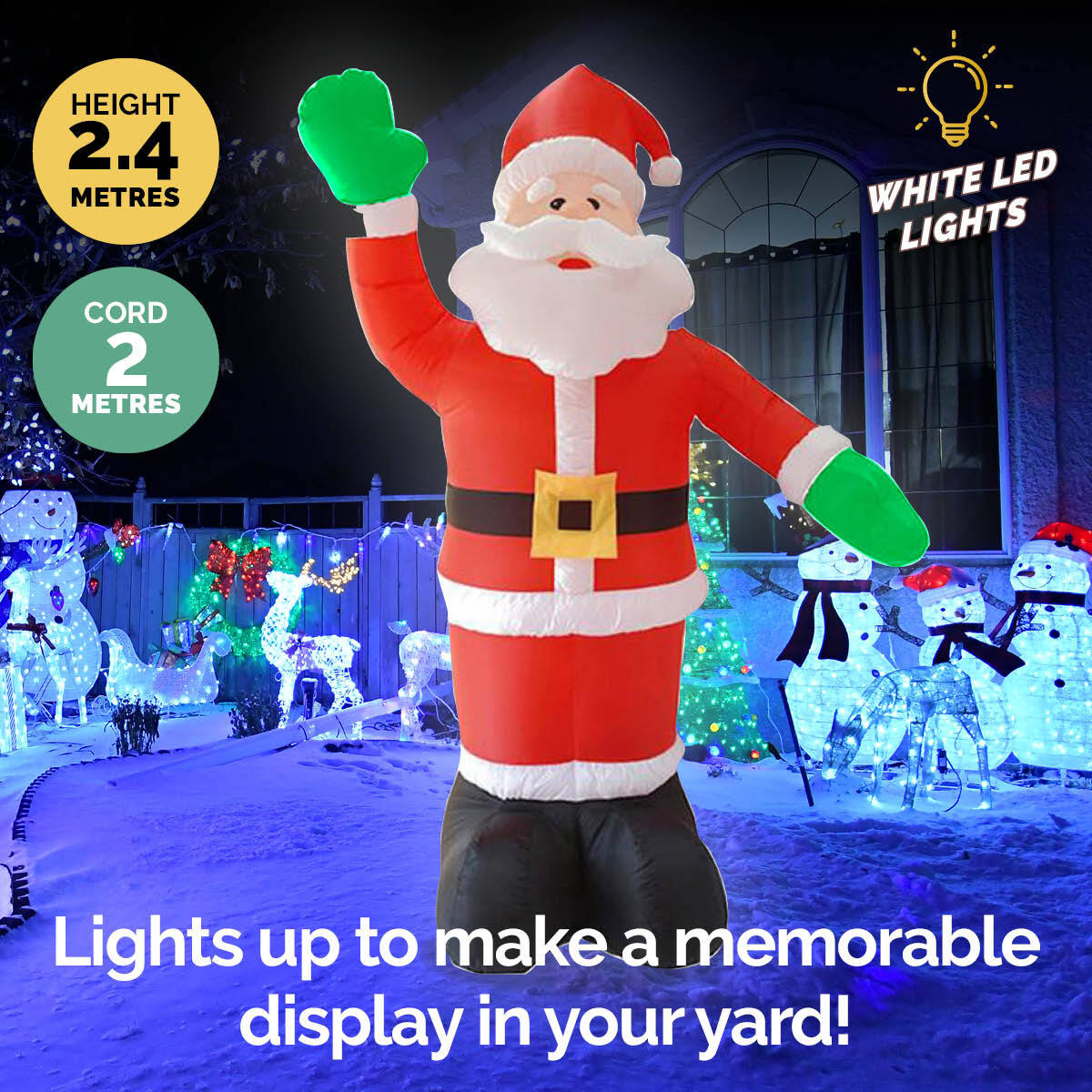 Christmas By Sas 2.4m Waving Santa Self Inflatable Bright LED Lighting