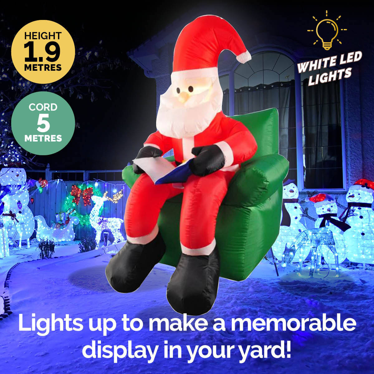 Christmas By Sas 1.9m Santa & His Reading Chair Self Inflatable LED Lighting