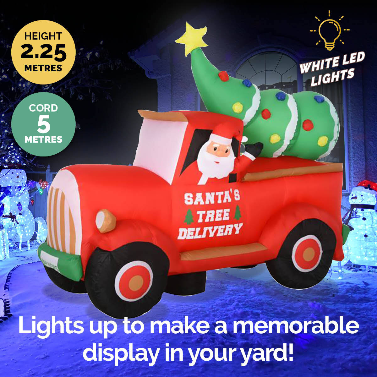 Christmas By Sas 2.25m Santa Ute & Tree Built-In Blower Bright Self Inflatable LED Lighting