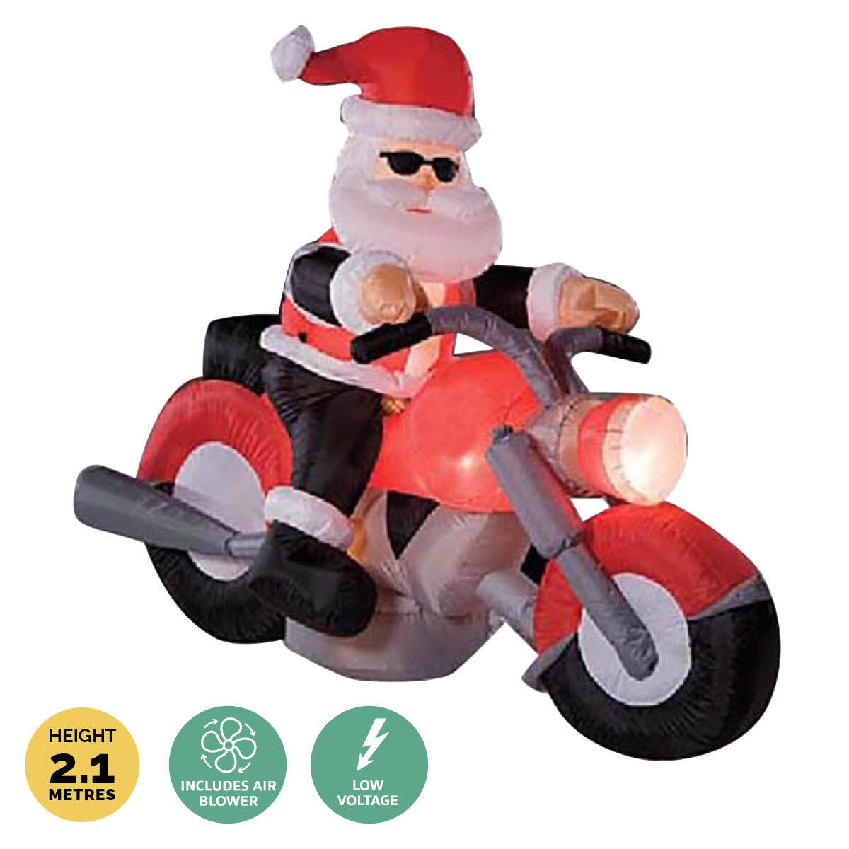 Christmas By Sas 1.6m Self Inflatable Santa & Motorbike Built-In Blower Bright LED Lighting
